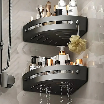 No Drill Corner Shower Shelf with Drainage and Hanging Storage
