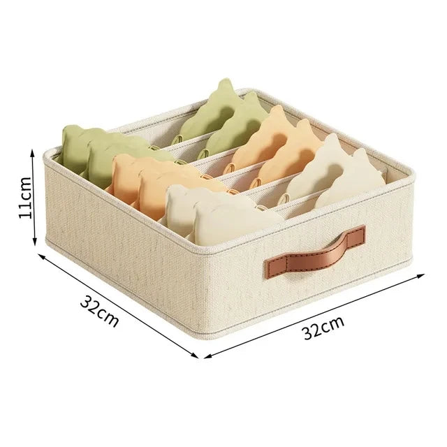 Fabric Underwear Drawer Organiser for Bras Socks and Ties 6grids-white