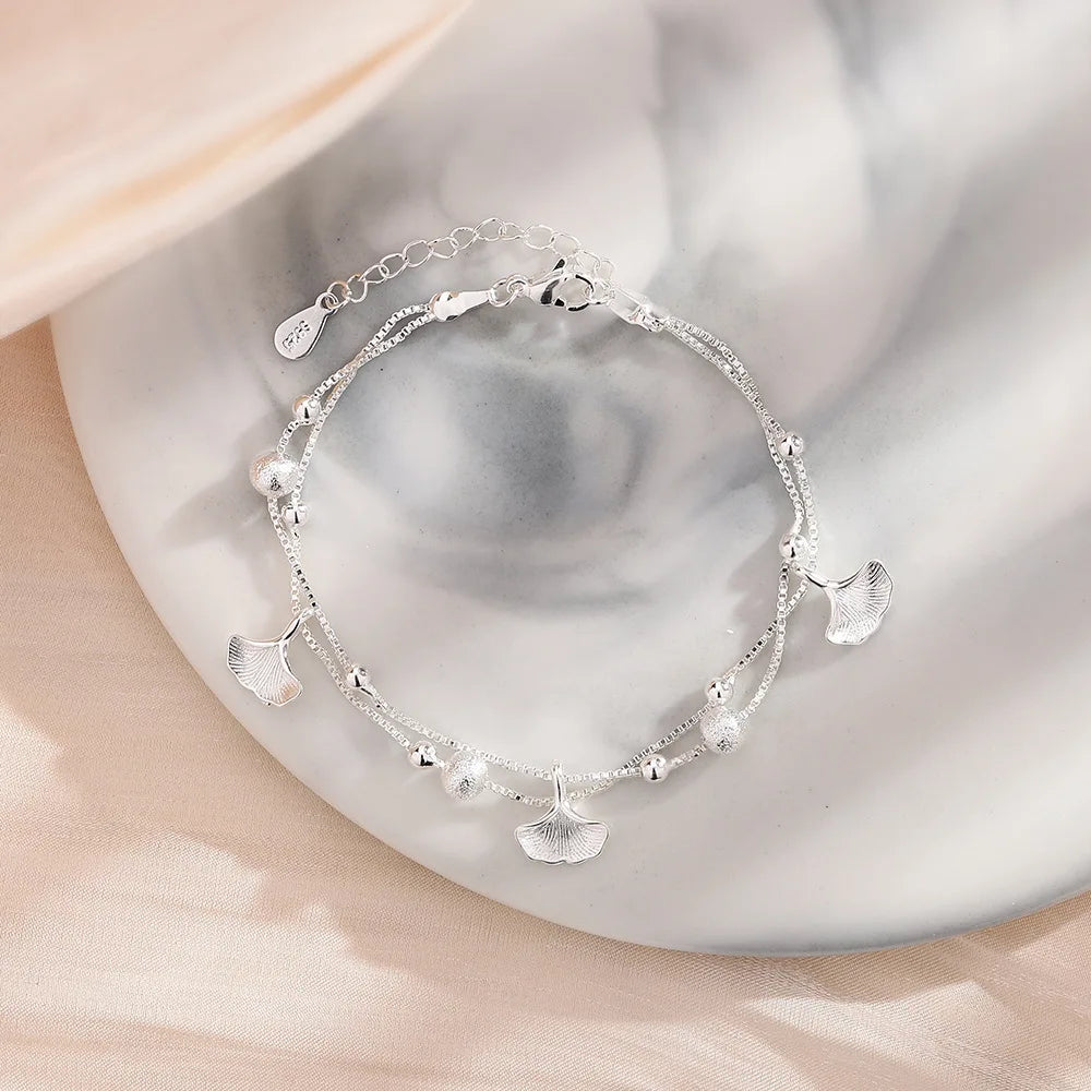 VENTFILLE 925 Sterling Silver Double Love Heart Hollow Round Beads Bracelet Female Fashion Romantic Jewelry Classic Adjustable BTSP1273