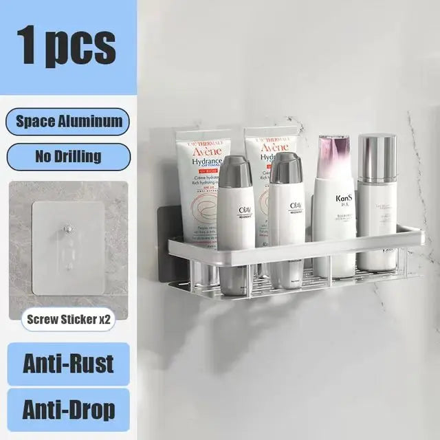 Bathroom Shelf No Drill Wall Mounted Shampoo Bottle Shower Corner Rack Toilet Storage Rack Aluminum Bathroom Kitchen Accessories silver 1pc