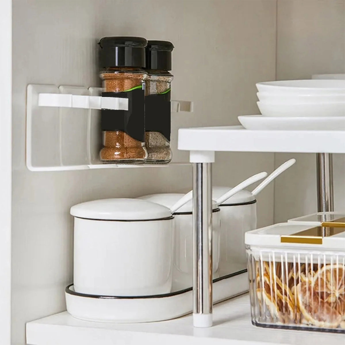 Adjustable Storage Rack Wall Mounted Spice Jar Holder Organizer Space-saving No Drilling Required For Household Kitchen Bathroom