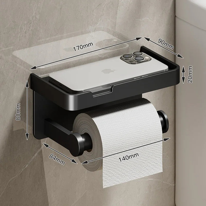 Aluminium Wall Mounted Toilet Roll Holder and Shelf Options Burgundy