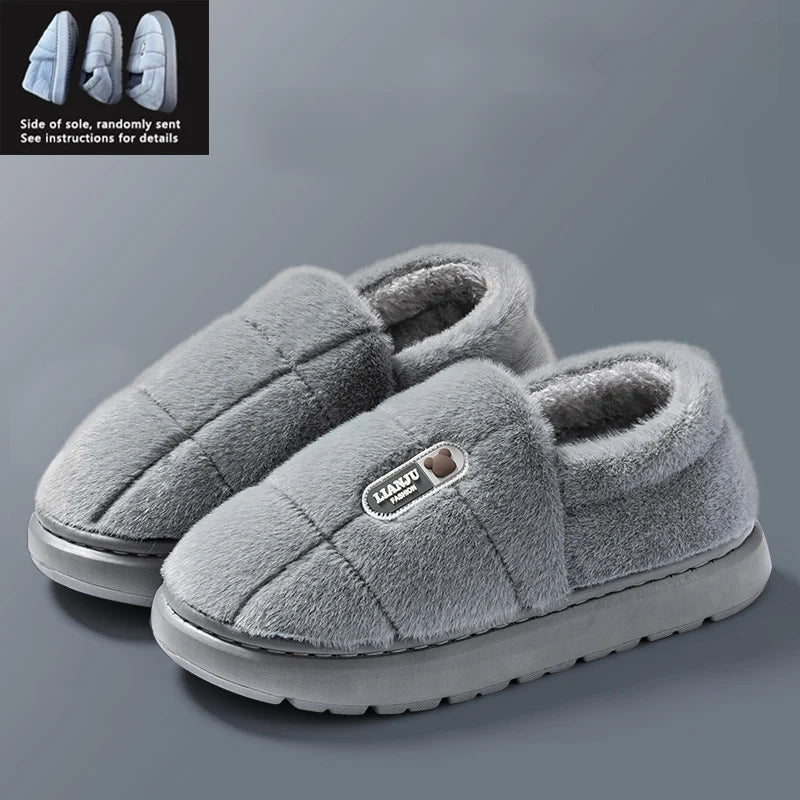 Men's slippers Winter Solid Color Wrap Heels Plush Slippers Non-slip Warm Women Men Home Casual Cotton Shoes Big Size 50 51 gray