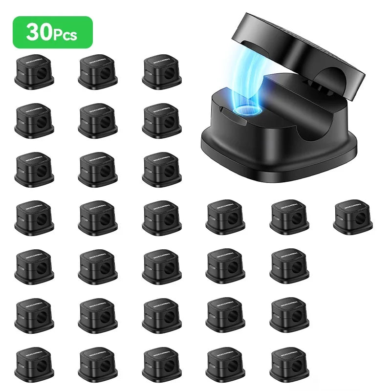 Self Adhesive Magnetic Desk Cable Clips for Charging Leads Black 30PCS