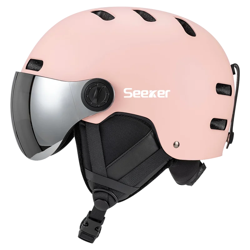 Seeker Ski Helmet with Goggles Winter Snow Helmet Outdoor Sports Alpine Skiing Skating Helmet Adult Men's and Women's Ski Helmet Light Pink