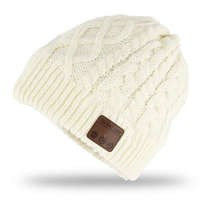 Hat with Built-in Wireless Headphones Headset Beanie Cap Winter Hat with Speaker Music Hat Gorro Thick Warm Bonnet Men's Women white