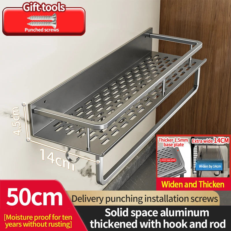 Aluminum Kitchen Rack Kitchen Shelf Toilet Storage No Drill Hanging Rack Bathroom Organizer Hang on the Wall Kitchen big gray pole 50cm