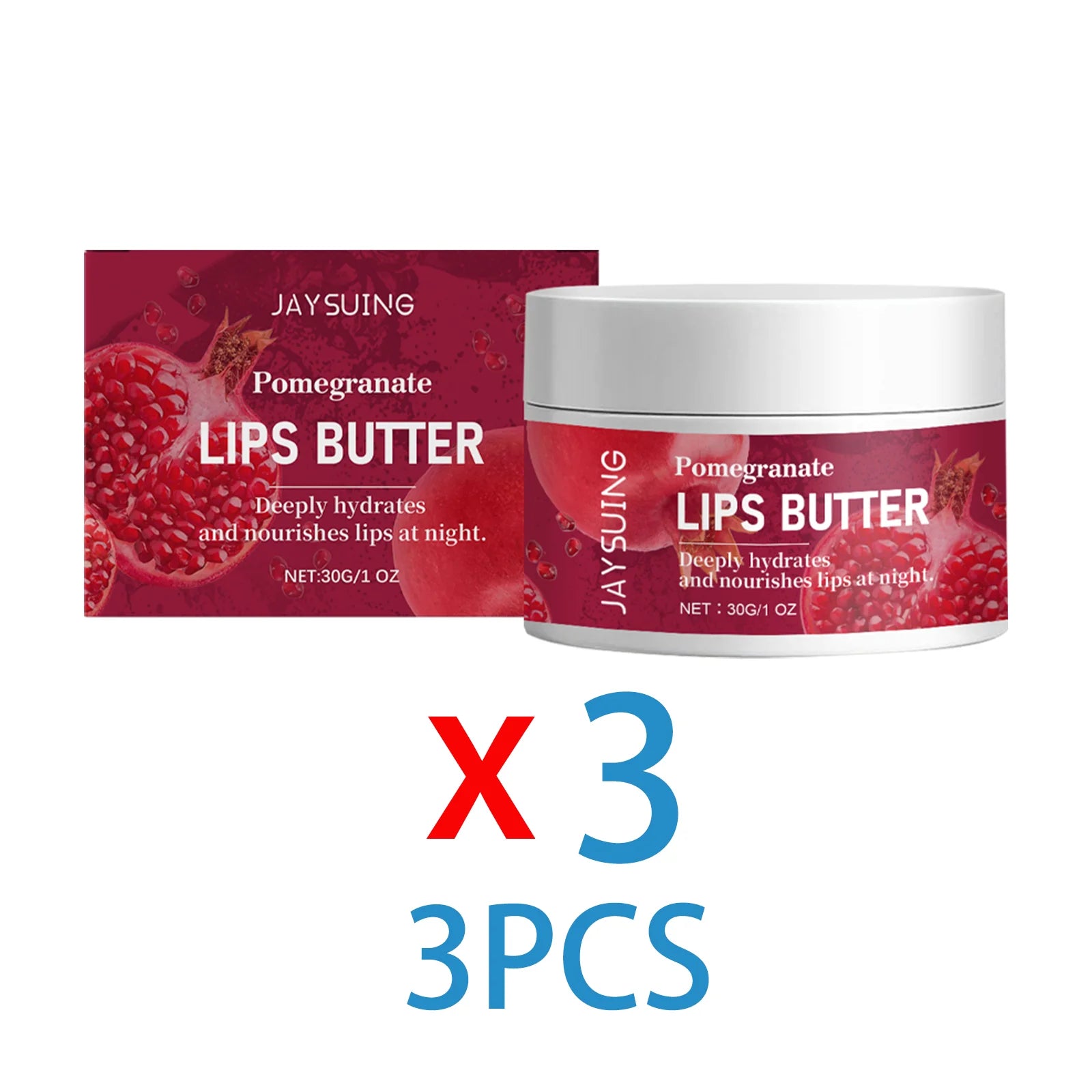 Pomegranate Lip Balm for Dry Lips Hyaluronic Acid Shea Butter Overnight Moisturizer Natural Fragrance Long Lasting Gift Women 3PCS