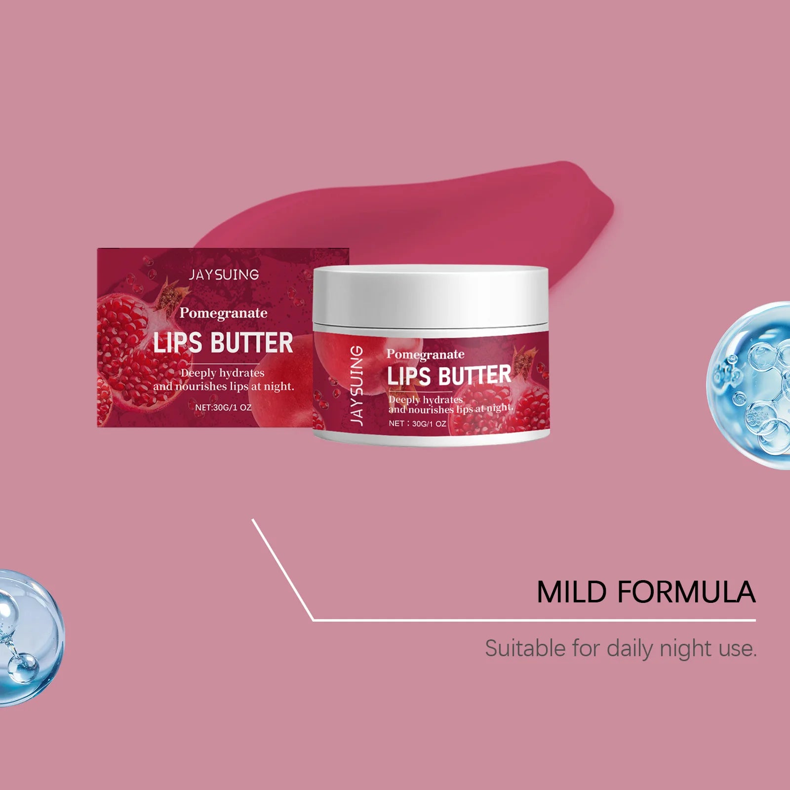 Pomegranate Lip Balm for Dry Lips Hyaluronic Acid Shea Butter Overnight Moisturizer Natural Fragrance Long Lasting Gift Women