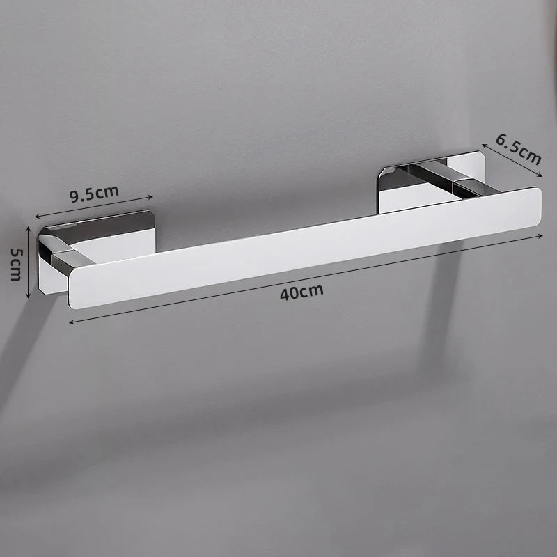 No Drilling Matte Black Bright Sliver Stainless Steel Towel Bar Towel Ring Roll Paper Holder Robe Hook Bathroom Accessories Set Sliver Towel Bar
