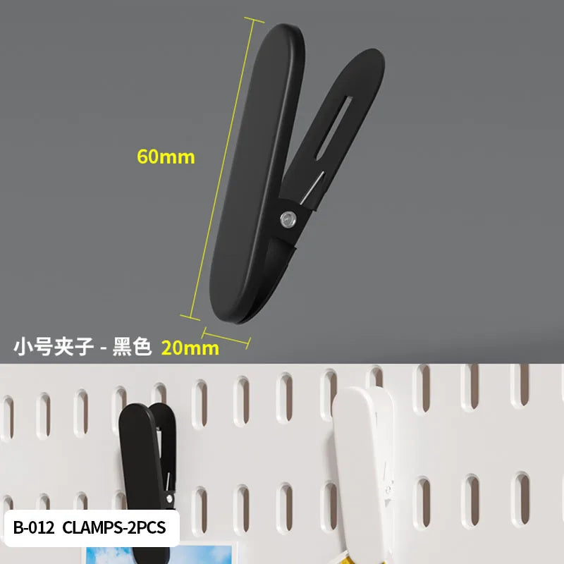 Pegboard Combination Desktop Storage Kit, Vertical and Clip-Type Pegboard Display Panels, Suitable for Home Office Storage. Black Clamps 2pcs
