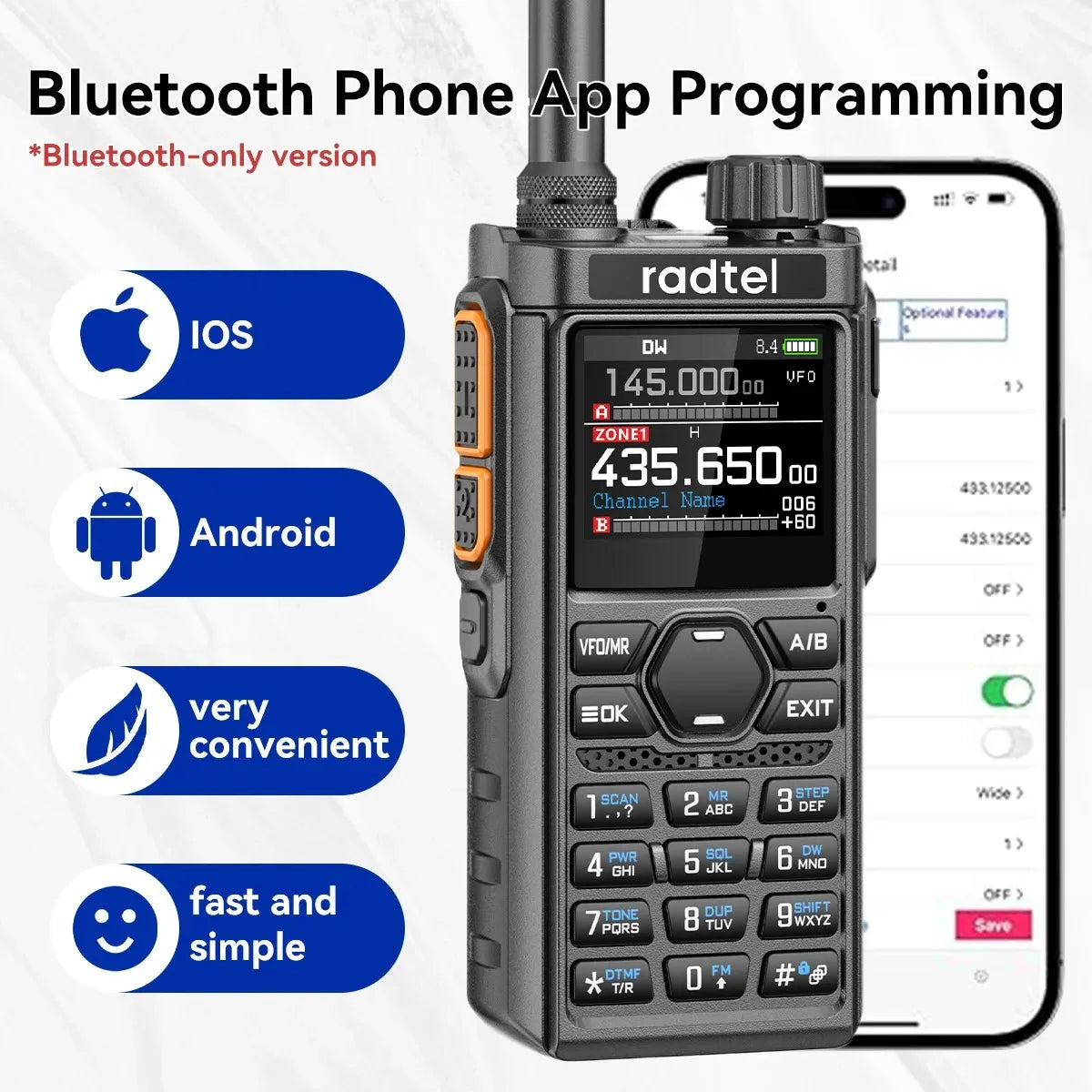 Radtel RT-910B Bluetooth App Programing and Noise Reduction Ham Radio 45-59Mhz TX RX Walkie Talkie Air Band NOAA Police Marine