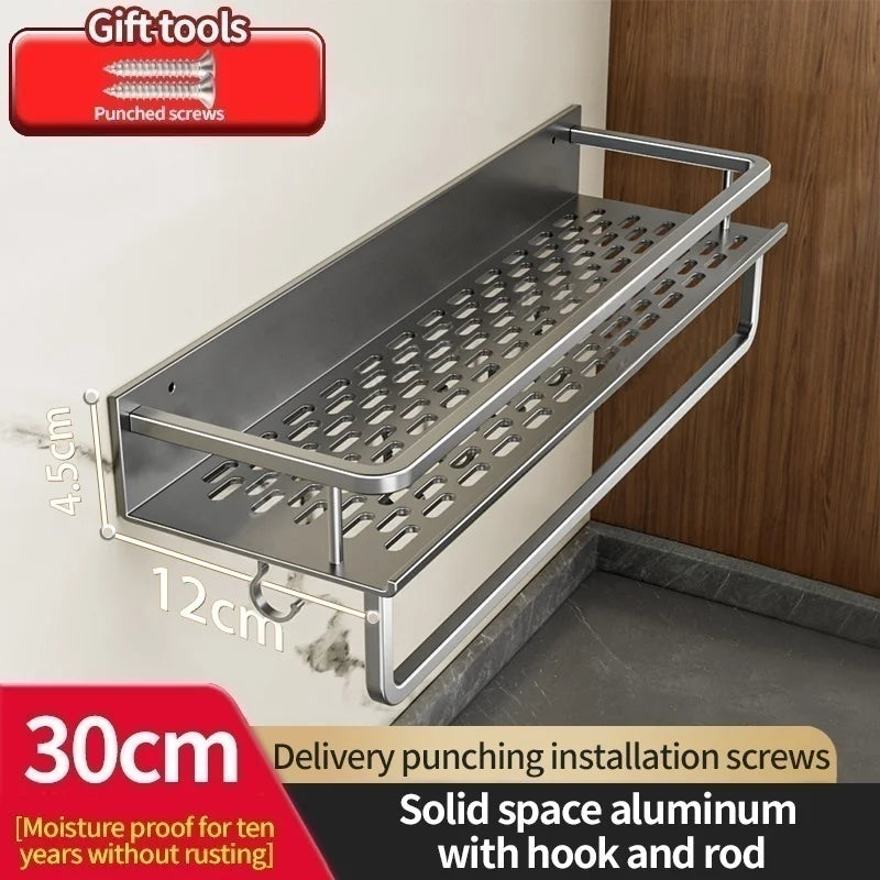 Aluminum Kitchen Shelf Wall Mounted Spice Organizer Rust and Moisture Resistant Bathroom Toiletries Storage Racks 12 grey 30cm pole