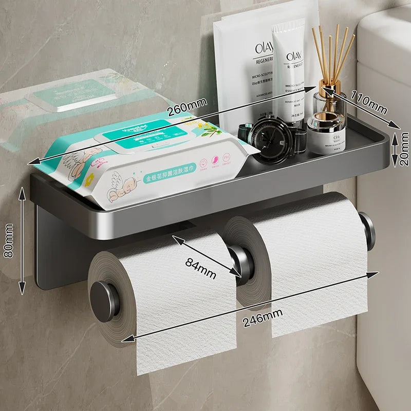 Aluminium Wall Mounted Toilet Roll Holder and Shelf Options Red