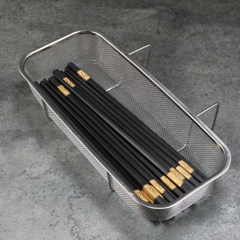 Stainless Steel Kitchen Sink Drain Basket Anti-rust Thickened Utensil Organizer Rectangle Storage Basket Dish Drying