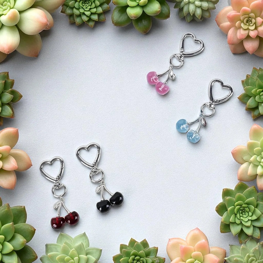 Kawaii Cherry Keychain Set - Cute Acrylic Bag Charm & Car Decor, Adorable Gift for Women Girls Birthday Valentine Accessories