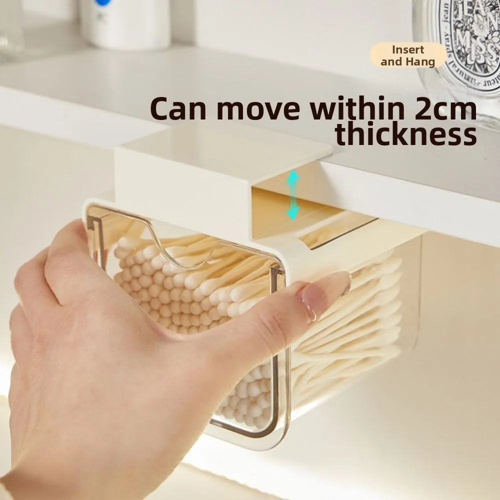 Transparent Pull-Out Storage Drawer Slide-Out No-drill Cotton Stick Lipstick Organizer Space Saving Under-Cabinet