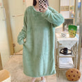 Warm Fleece Nightgown Women's Loose Comfortable Home Clothes plus Size Solid Color Simple Design Sleepwear Casual Outerwear green