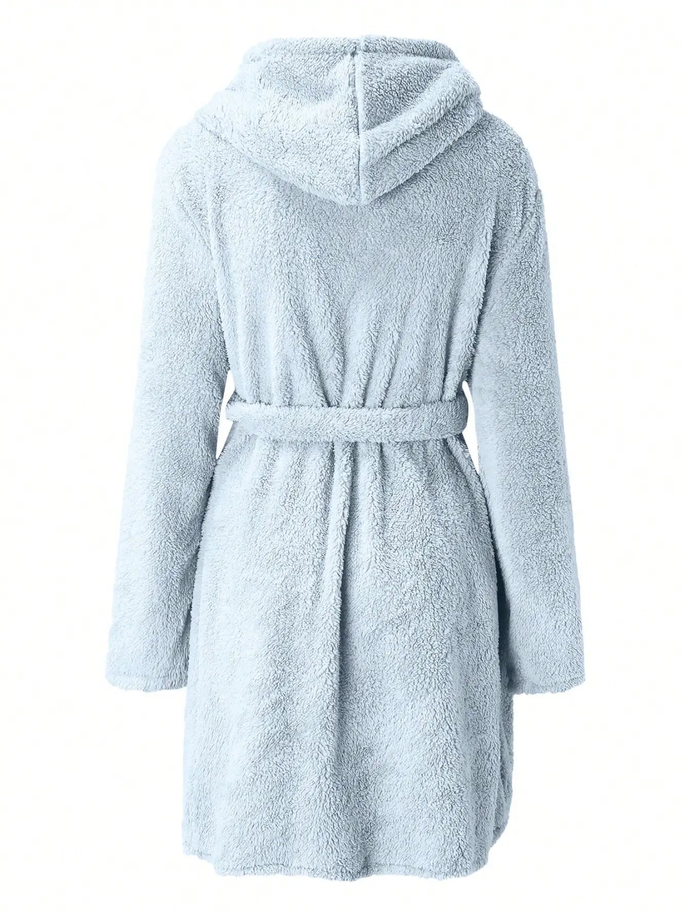 1 piece of women's solid color hooded robe with belt, cozy and warm fleece pajamas for home wear in autumn and winter.