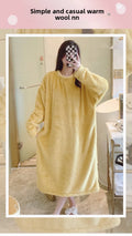 Warm Fleece Nightgown Women's Loose Comfortable Home Clothes plus Size Solid Color Simple Design Sleepwear Casual Outerwear