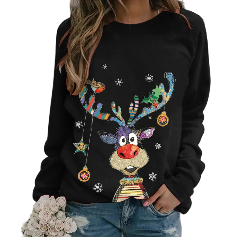 Women’s Christmas printed sweatshirt – cozy long-sleeve crewneck holiday jumper in festive design for winter wear