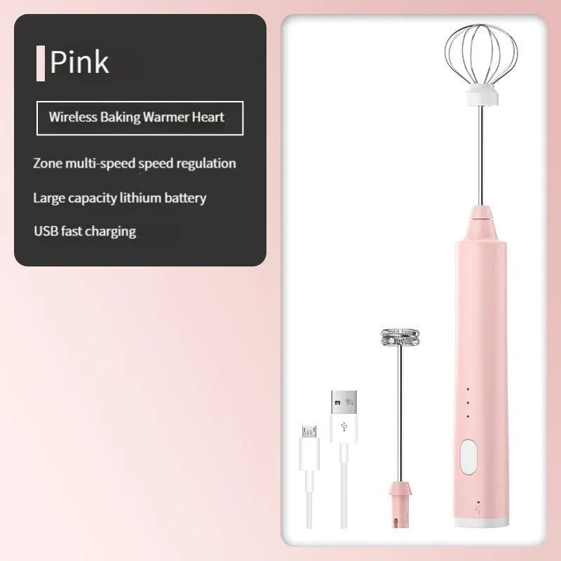 1 PCS USB Rechargeable Handheld Egg Beater 3 Speeds Electric Milk Frother Foam Maker Mixer Coffee Drink Frothing Wand Foamer Pink