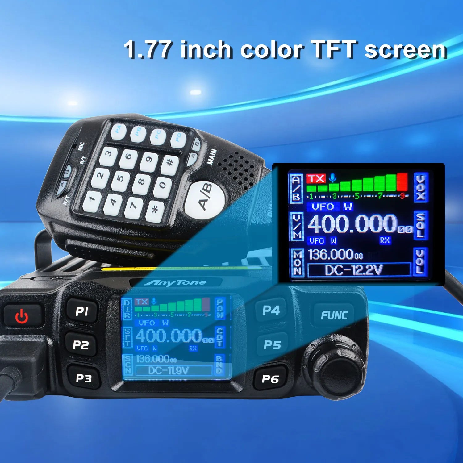 AnyTone Walkie Talkie GMRS AT-778UV AT-778UVII 136-174 & 400-490MHz 25W Dual Band VOX Analog Mobile Radio Color Display