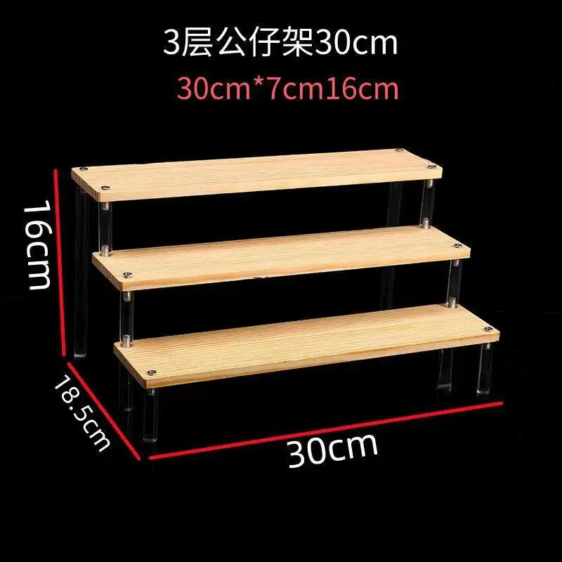 Tiered Display Stand with Clear or Wood Effect Shelves 3-30x7cm