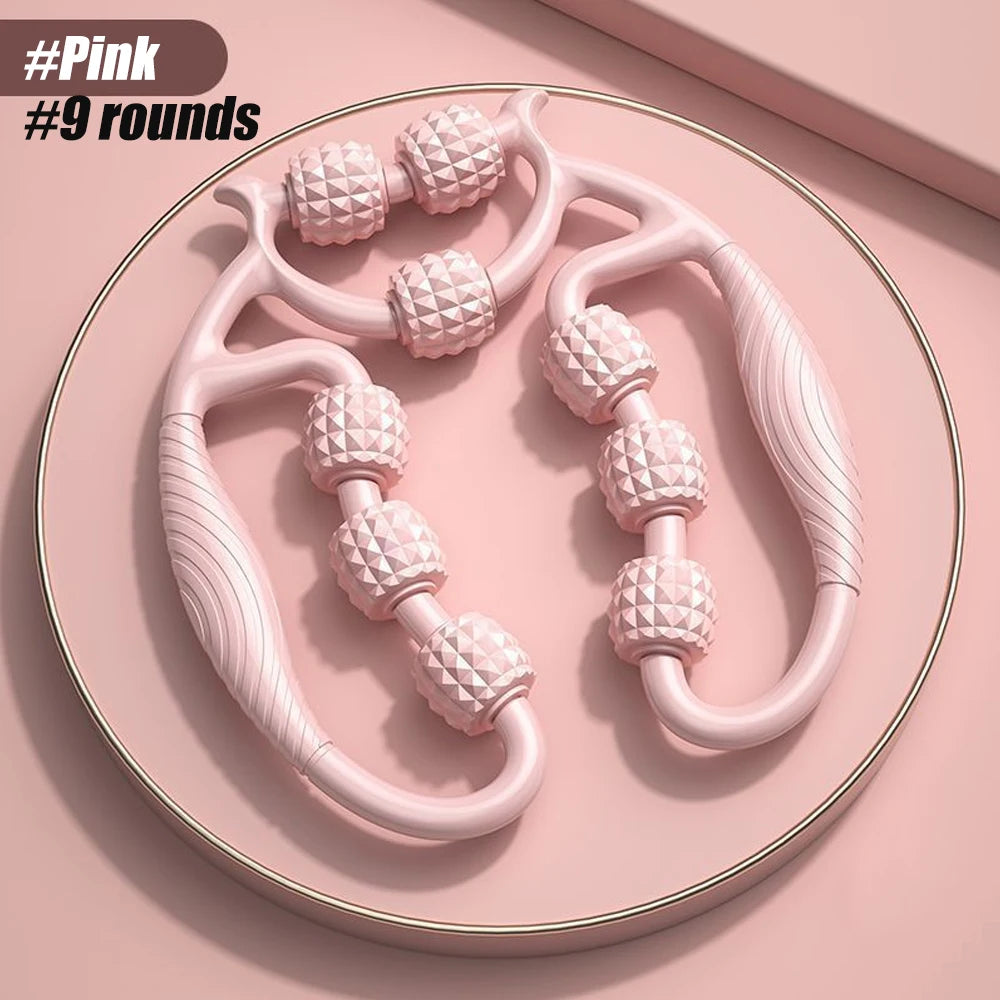 Leg Massager Multi-functional 12 Wheels Full-coverage Massage Roller for Arm Waist Leg Muscle Relaxation Manual Massage Machine Pink-9 rounds