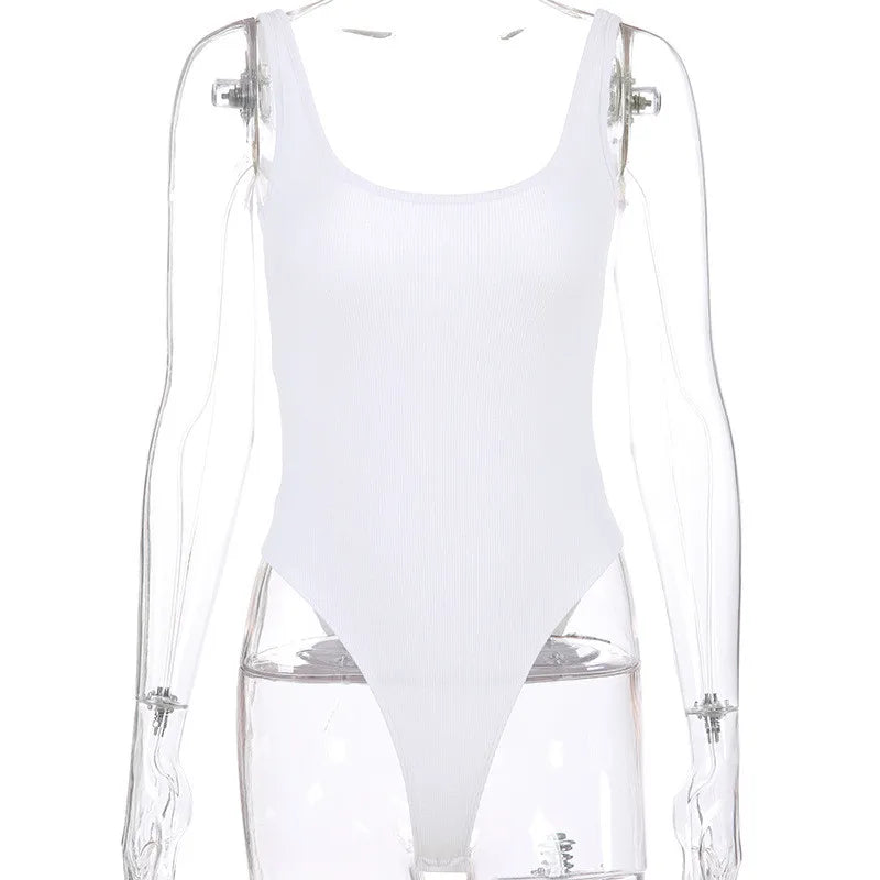 White Strappy Bodysuit Sexy Backless Ribbed Bodysuit Romper string femme sexy Sleeveless Tank Top gloved bodysuit Body Female