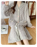 Thickened Flannel Sleepwear V-neck Home Clothes Women's Coral Fleece Robe Autumn Winter Patterned Fresh Flower Nightgown