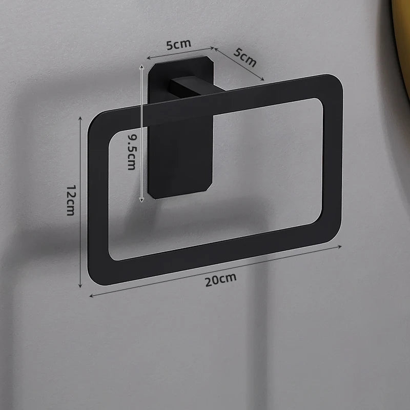 No Drilling Matte Black Bright Sliver Stainless Steel Towel Bar Towel Ring Roll Paper Holder Robe Hook Bathroom Accessories Set Black Towel Ring