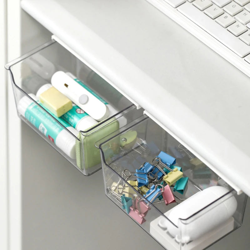 1Pc Transparent Acrylic Storage Box Under Tabl Drawer Pull-Out Storage Shelf Cabinet Bathroom Office Storage Box Case Container