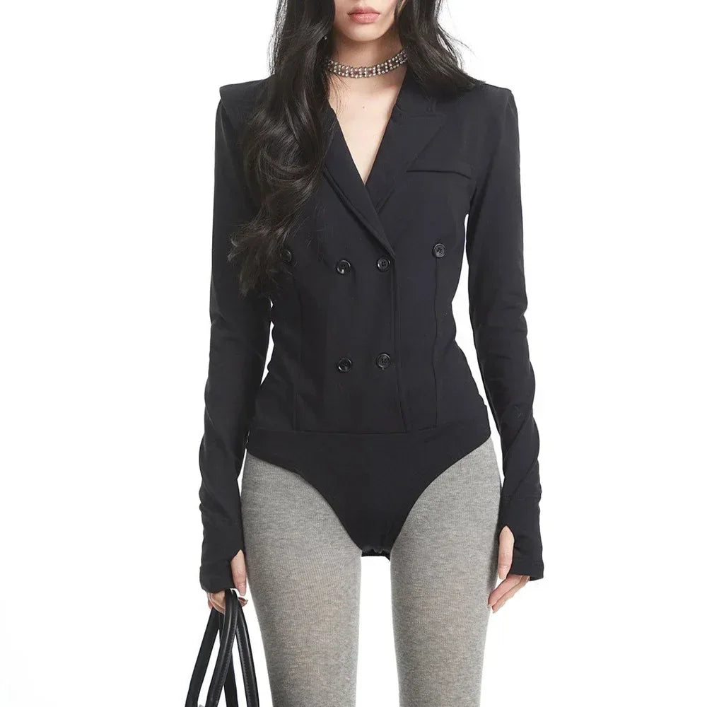 Y2K Bodysuit Women – Double-Breasted Lapel Slim Vest Top