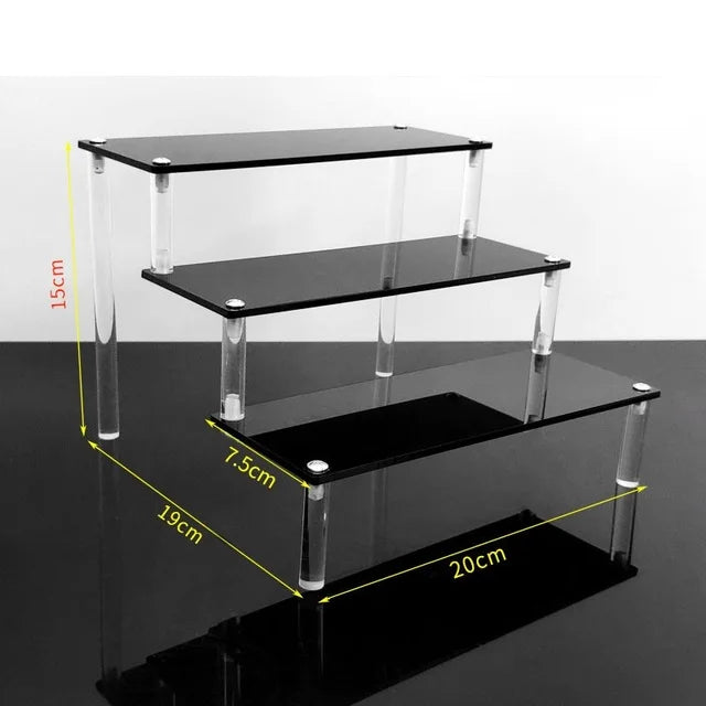 Display Riser Stand for Figures in Clear, Black or Wood Effect 3tier 20x7.5cm black