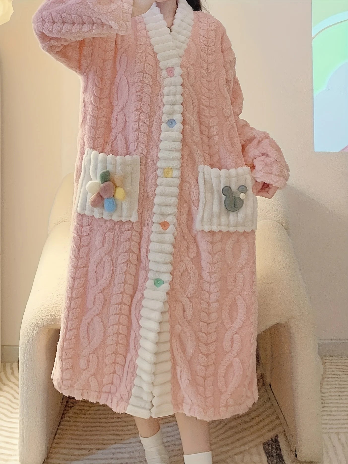 Cozy Plus Size Flannel Nightgown, Princess Style Long Sleeve with Pockets. Soft Pink for Fall/Winter. Shop Now!