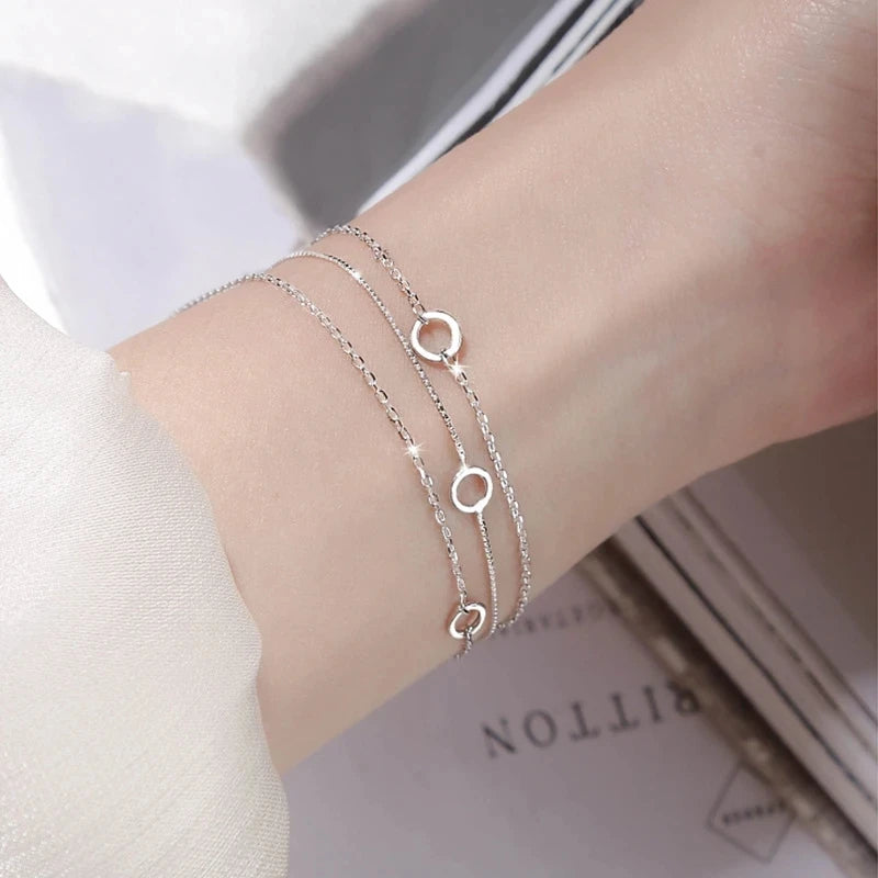 VENTFILLE 925 Sterling Silver Double Love Heart Hollow Round Beads Bracelet Female Fashion Romantic Jewelry Classic Adjustable 30HLZY6565