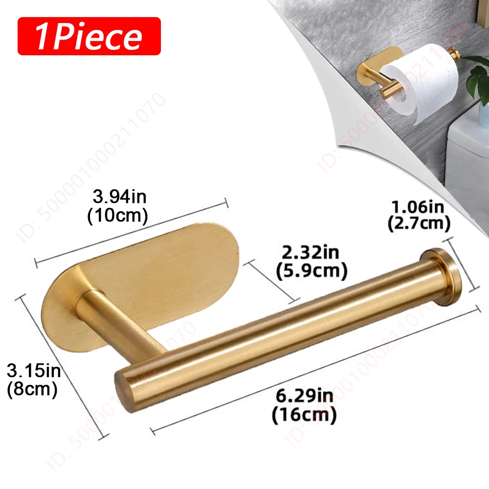 1~2PCS Toilet Paper Rack Bathroom Paper Towel Holder Adhesive Absorbent Paper Dispenser WC Kitchen Hardware Storage Accessories 1Pc Golden Holder A