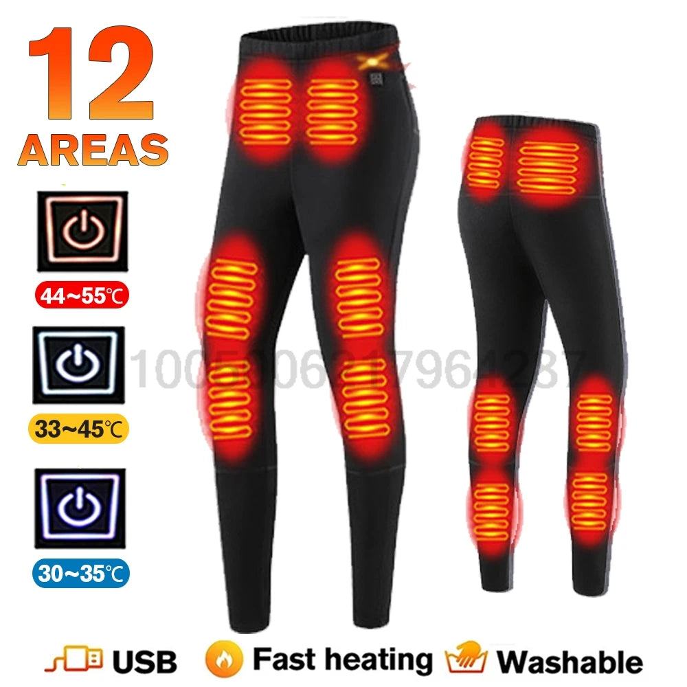 Winter USB Electric Heating Jacket Heated Thermal Underwear Men Women Sports Thermal Heated Underwear Electric Heated Equipmen 12-BK-Women-Pant