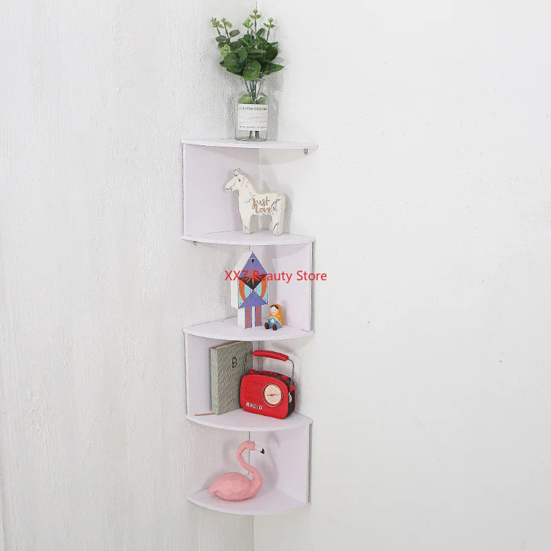 No Drill Wall Mounted Corner Shelf, 2 or 5 Tier, Black or White