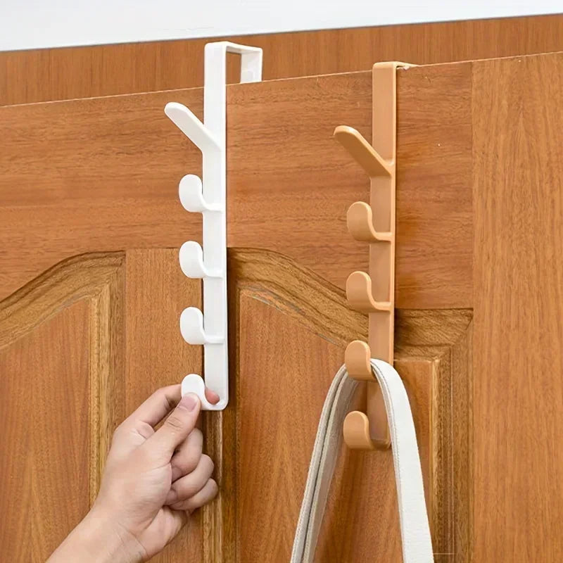 Plastic Over Door Hook Rack for No Drill Bag and Hat Storage 2pcs-white-coffee