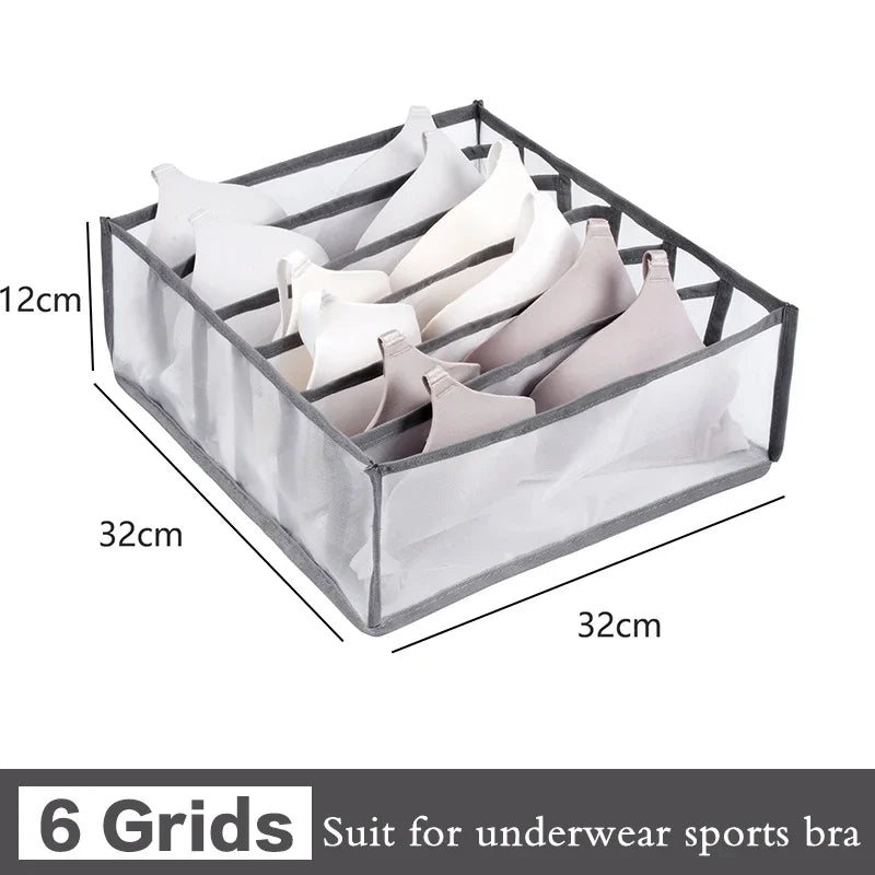 Fabric Bra Drawer Organiser for Sports Bras Socks and Underwear 6grids-grey