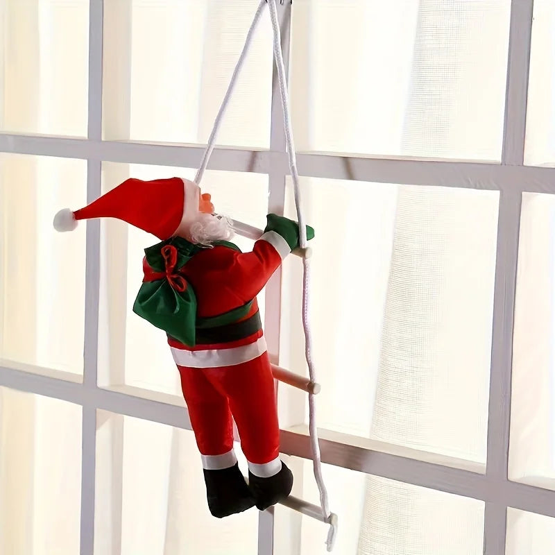 Santa Claus Climbing Ladder Decoration – Festive Wall Hanging Christmas Santa Statue, Holiday Party Prop, Battery-Free Xmas Ornament