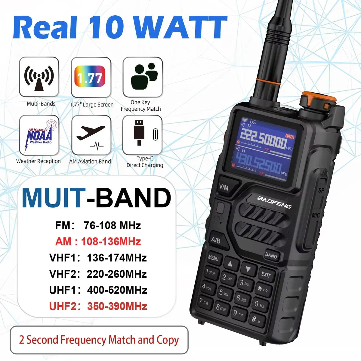 Baofeng UV K5 Plus 10W Tri-Band Long Range Ham Radio