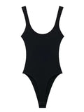 Women's Skinny Ribbed O-Neck Bodysuits with Straps Snap-Button Sexy Fashion Playsuits Comfortable Stretchy Female Clothing black