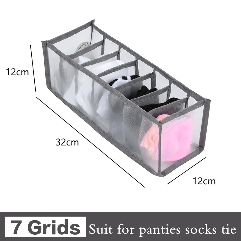 Fabric Bra Drawer Organiser for Sports Bras Socks and Underwear 7grids-grey
