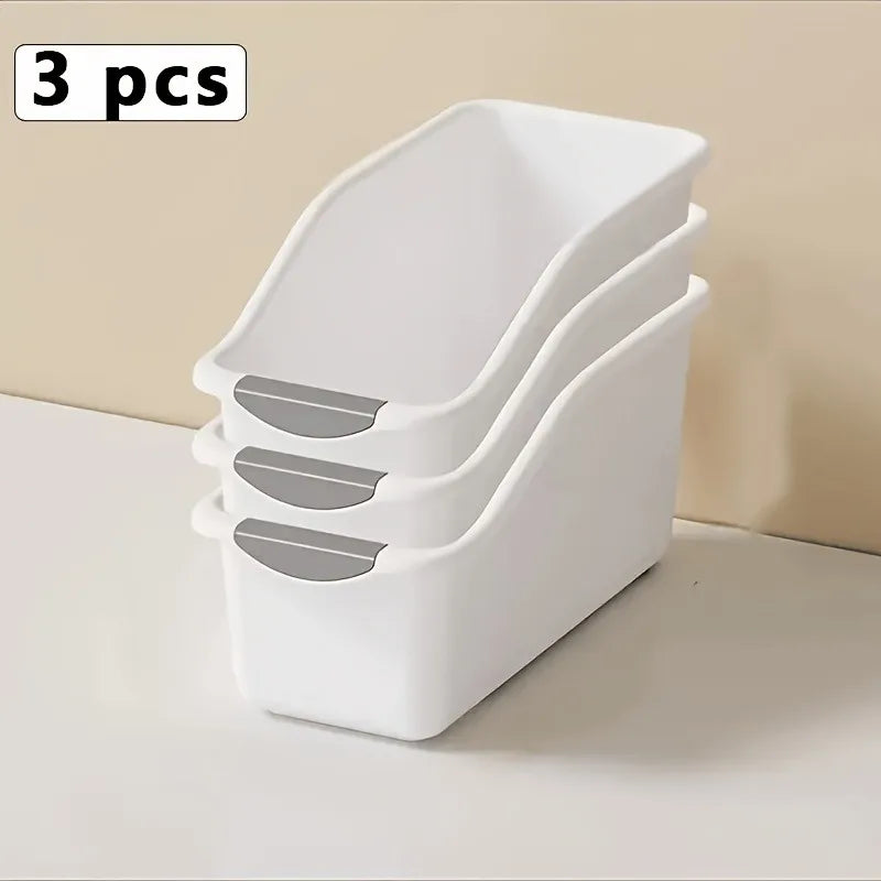 3-Piece Curved Design Storage Box - Heavy-Duty Plastic Organizer, Suitable for Organizing Under Sinks Food Cabinets and Cabinets 3 Pcs White