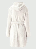 1 piece of women's solid color hooded robe with belt, cozy and warm fleece pajamas for home wear in autumn and winter.