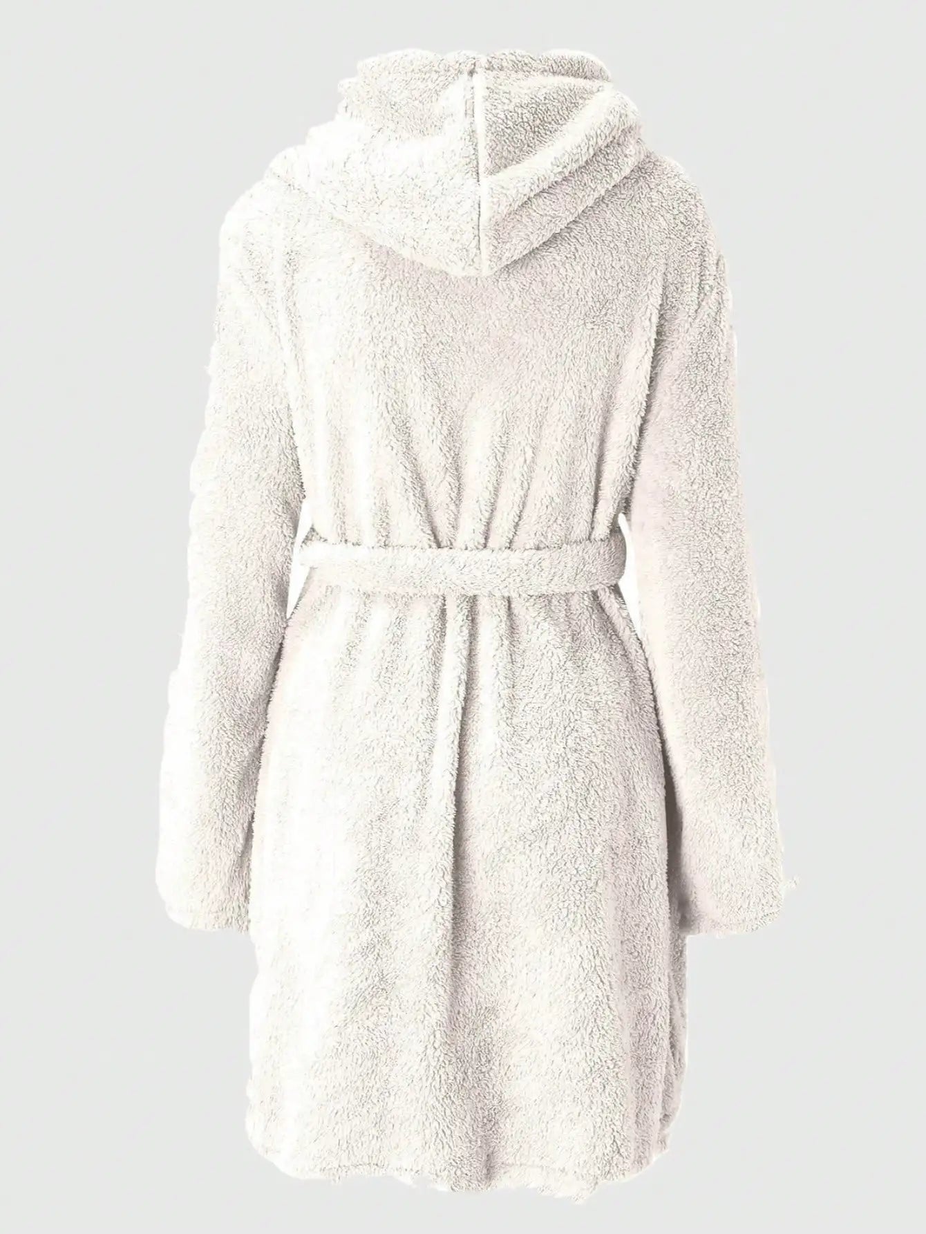 1 piece of women's solid color hooded robe with belt, cozy and warm fleece pajamas for home wear in autumn and winter.