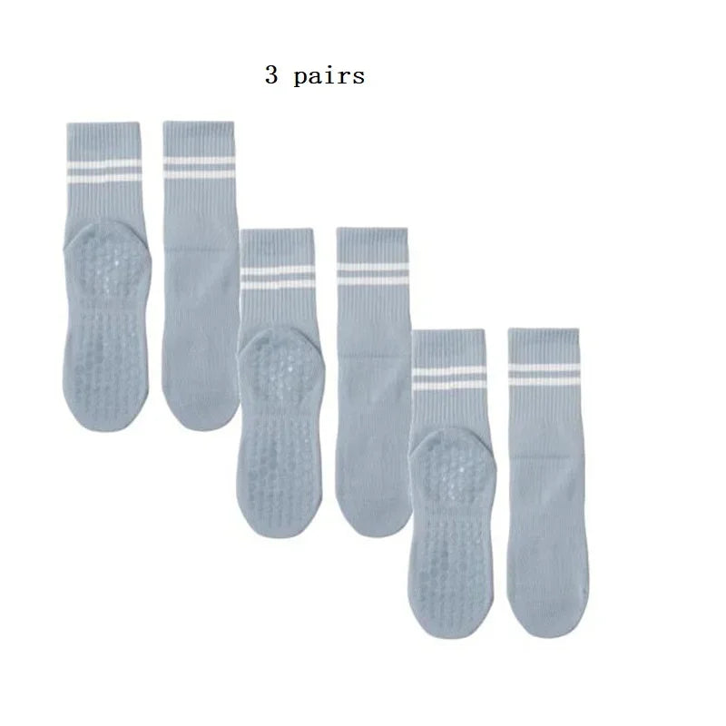 1/3/6/10 Pair Anti Slip Yoga Socks Female Medium Tube Socks lady Anti Slip Silicone Indoor Fitness Pilates Women's Sports Socks Light blue